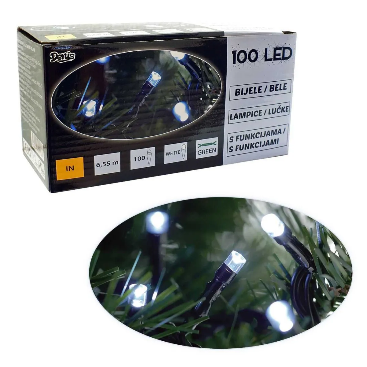 Novogodišnje lampice 100 Led bele, 8 funkcija