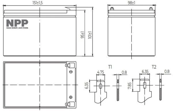 NPP NP12V-12Ah, AGM BATTERY, C20=12AH