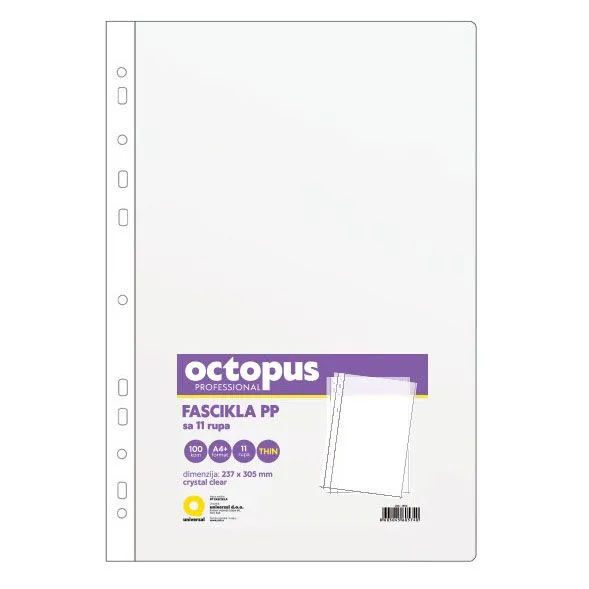 OCTOPUS Fascikla A4 100/1 u 11 rupa thin crystal clear unl-1892