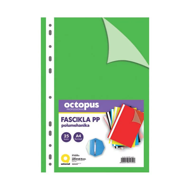OCTOPUS Fascikla A4 polumehanika sa 11 rupa 25/1 zelena svetlo  unl-1818