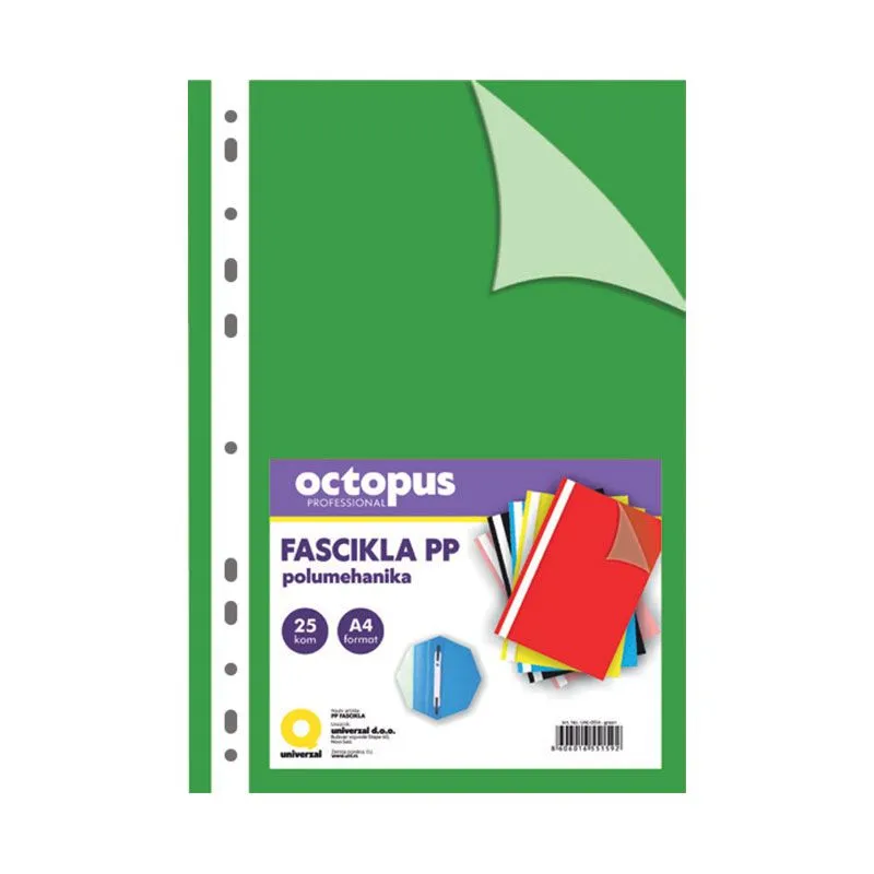 OCTOPUS Fascikla A4 polumehanika sa 11 rupa 25/1 zelena  unl-1817