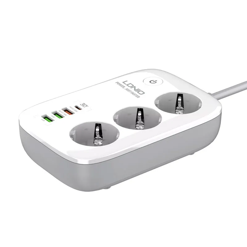 Pametni produzni kabel LDNIO SEW3452 3xutičnice + 3xUSB + 1xUSB-C bela