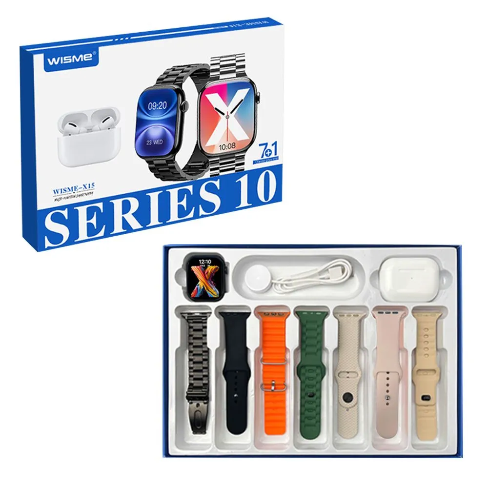 Pametni sat WISME-X15 crni i bluetooth slušalice set (7 narukvica)