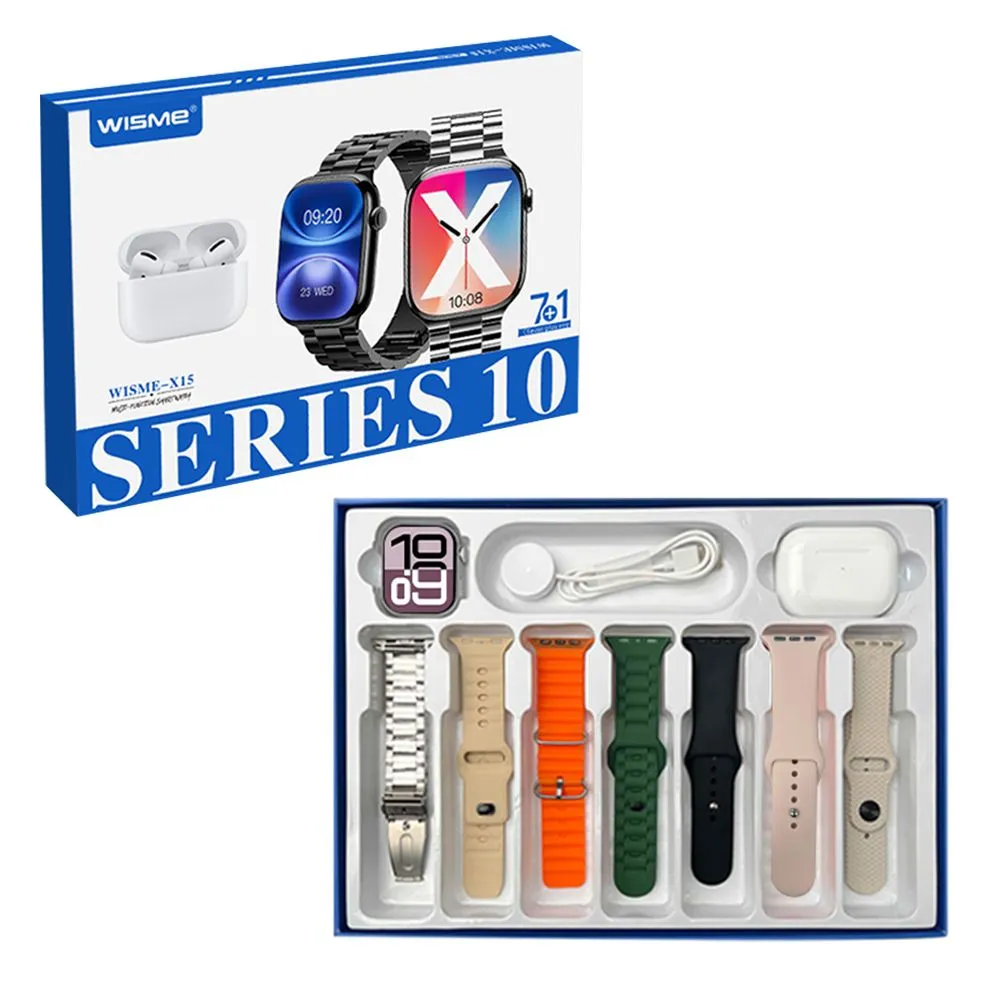 Pametni sat WISME-X15 srebrni i bluetooth slušalice set (7 narukvica)