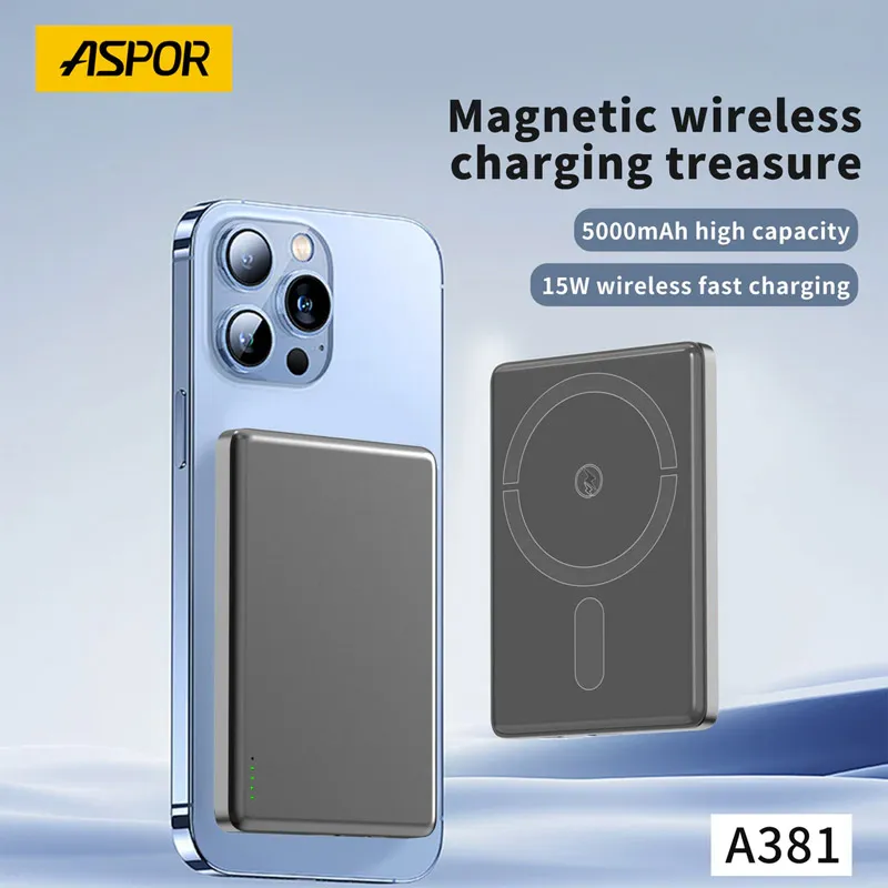 Power Bank Aspor Mag Charger A381 5000 mAh sivi