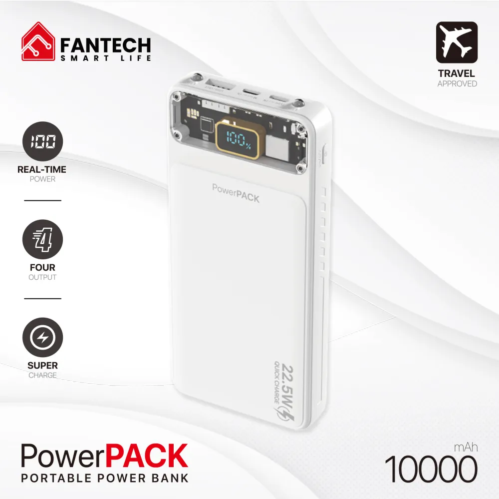 Power bank Prenosiva baterija Fantech T1 10000mAh QC/ PD/ 22.5W  beli