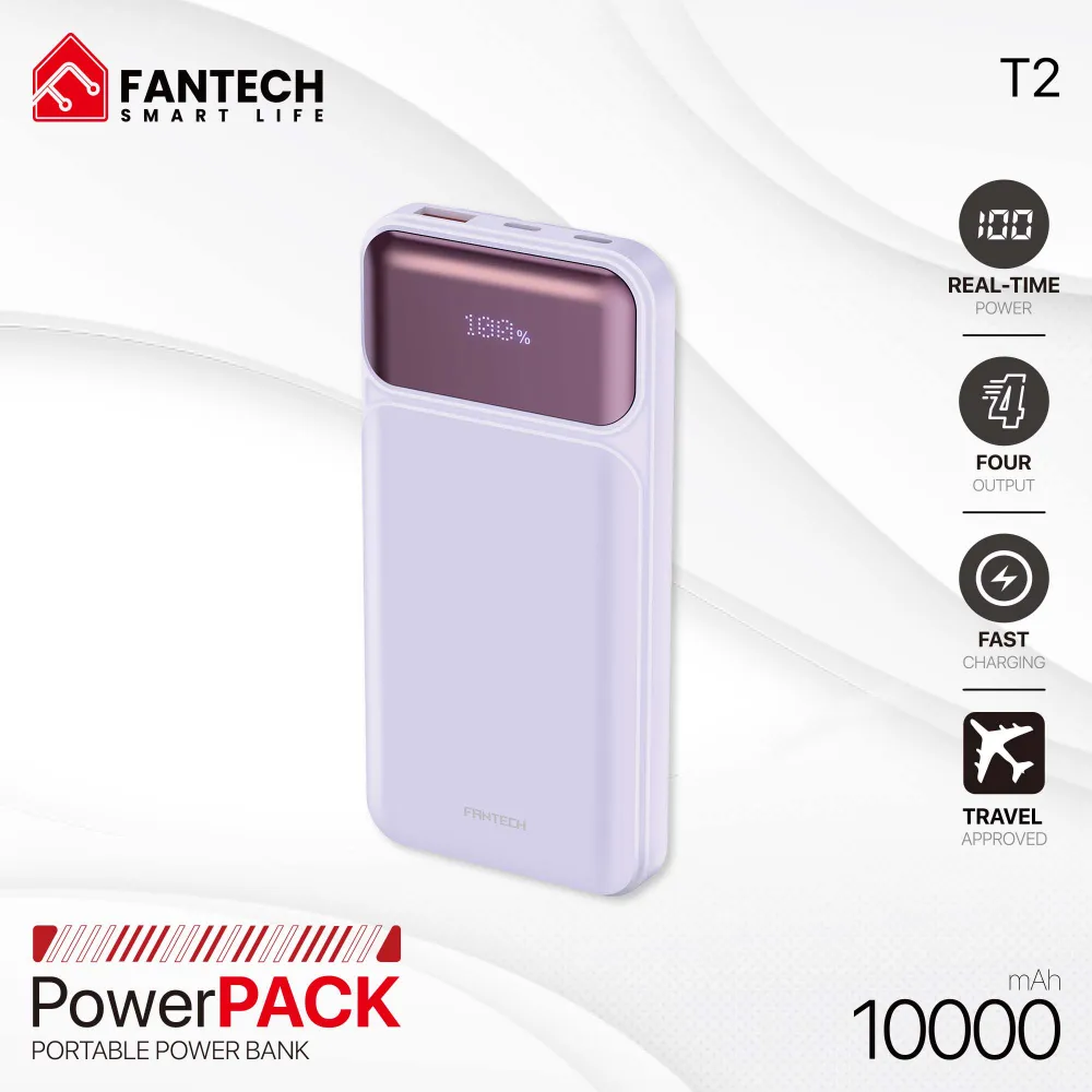 Power bank Prenosiva baterija Fantech T2 10000mAh QC/ PD/ 22.5W  ljubicasti