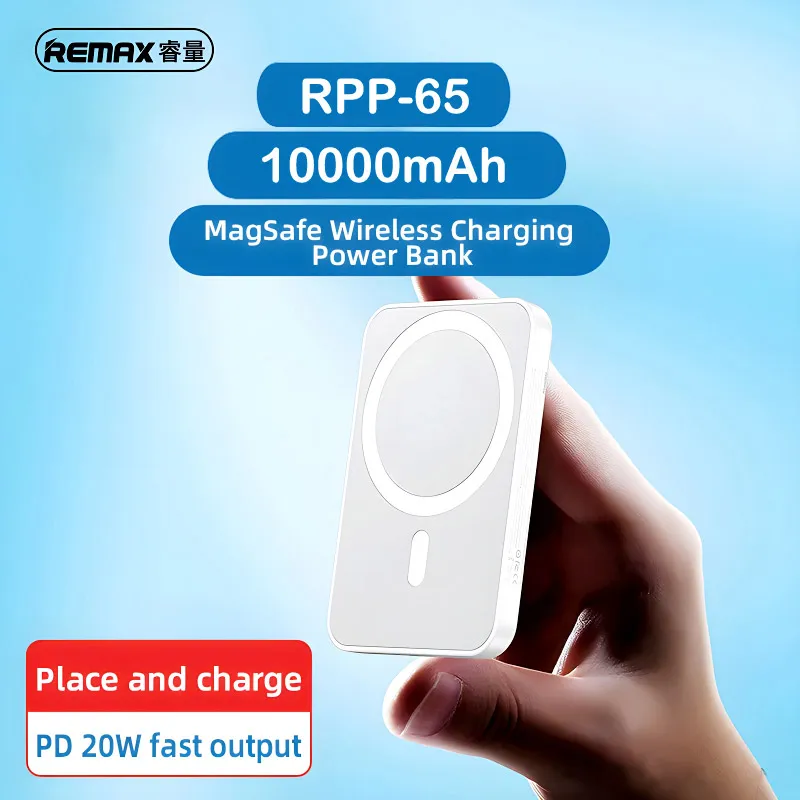 Power bank REMAX Magnetic RPP-65 PD 20W+QC 15W Fast Charging 10000 mAh roze