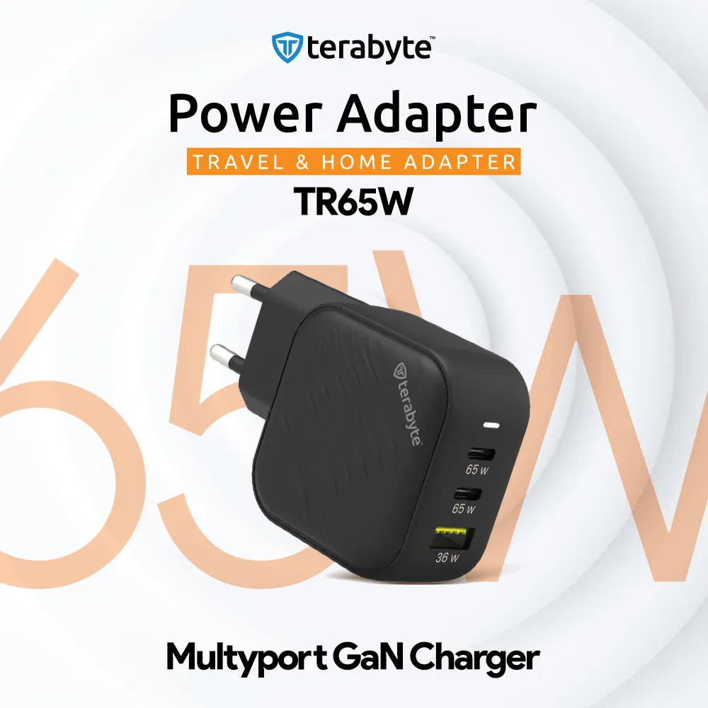 Punjac univerzalni Terabyte TR65W/ GaN/ PPS/ PD 3.0/ QC 3.0/ 65W sa PD Type c kablom crni CE