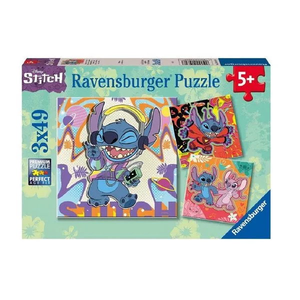 Ravensburger puzzle - Stitch Play the day away - 3x49 delova