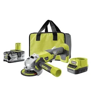 RYOBI Akumulatorska ugaona brusilica 115mm/ set sa punjačem i baterijom 4Ah R18AG-140S