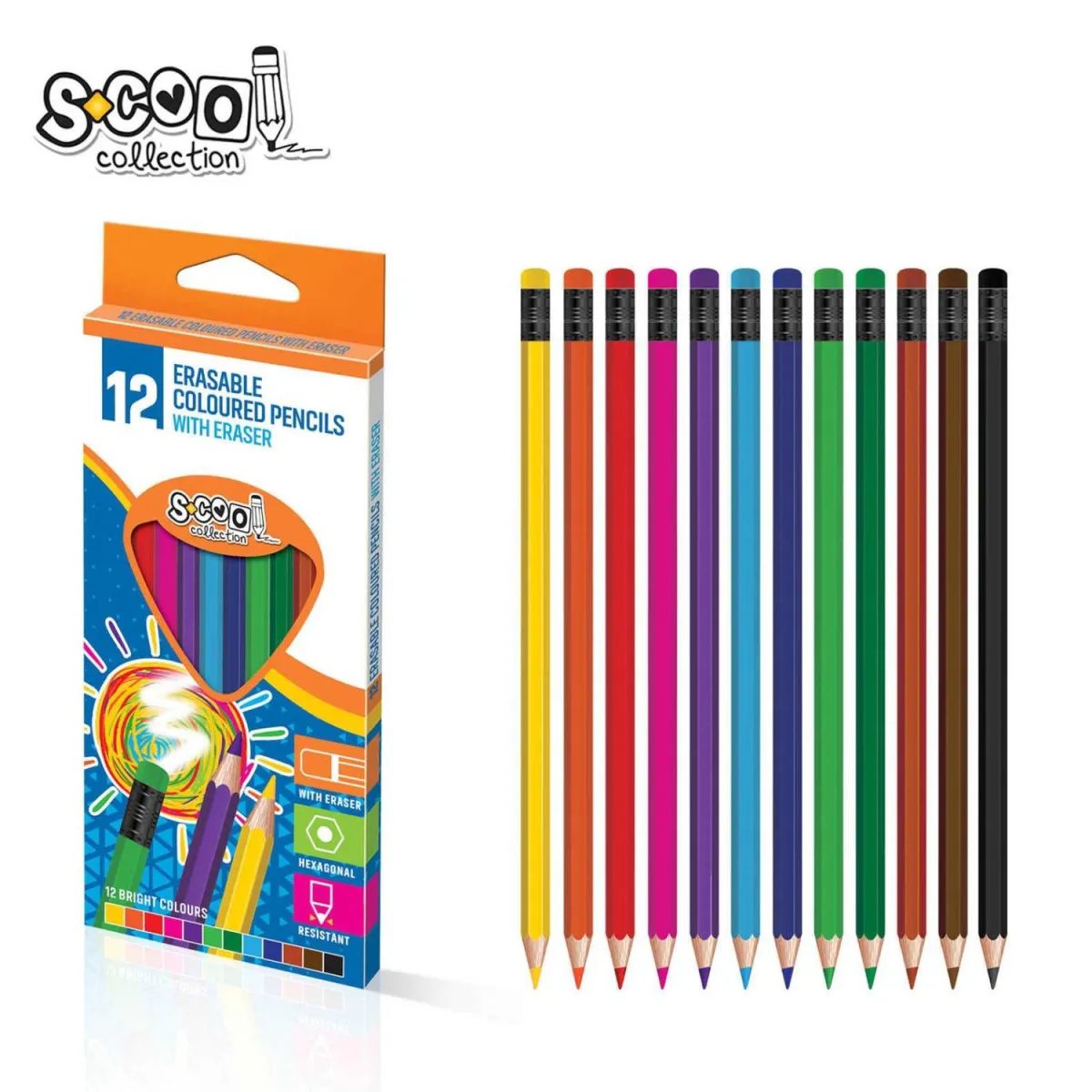 S-COOL Drvene bojice sa gumicom SC1481, set 1/12