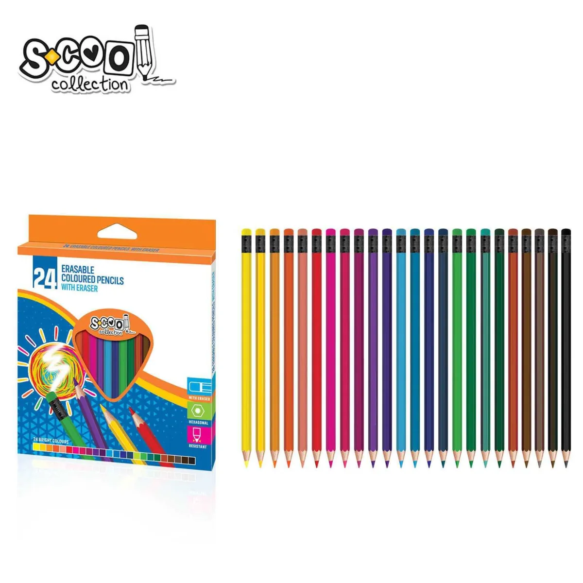 S-COOL Drvene bojice sa gumicom SC1482/ set 1/24