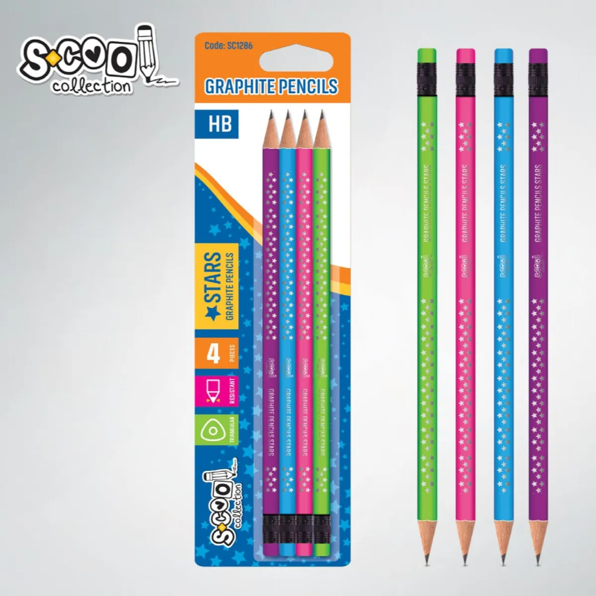 S-COOL Grafitna olovka Stars, set 1/4 sc1286