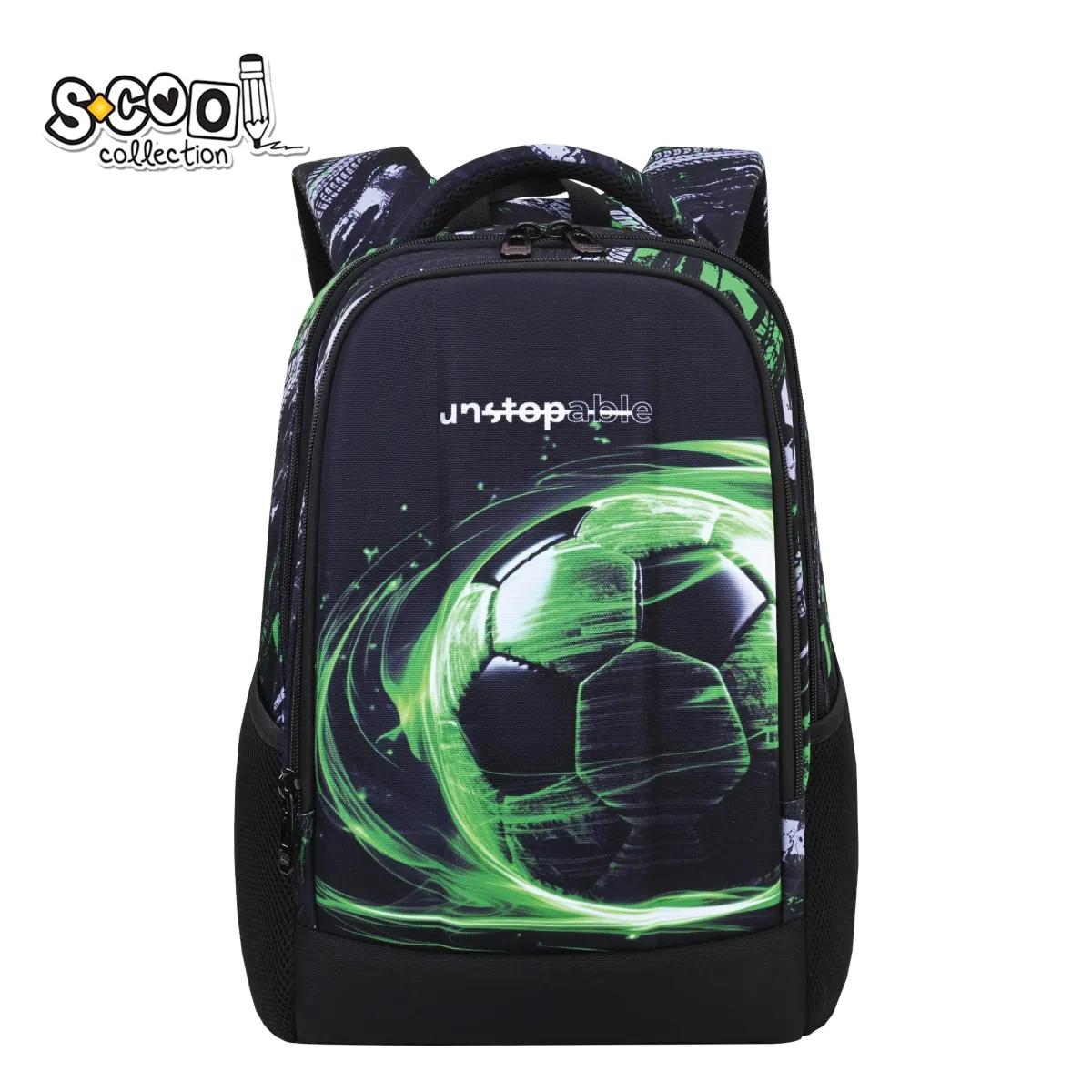 S-COOL Ranac ojačana leđa sa čvrstim prednjim džepom Green football  40*29*14cm SC2954