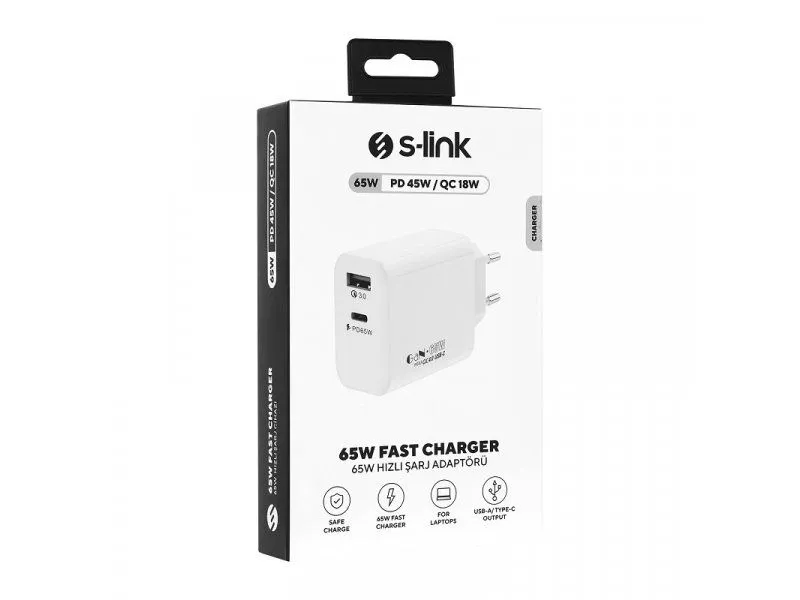S-LINK Strujni adapter SL-EC69 65W PD 45W/QC 18W USB-C/USB-A, brzo punjenje