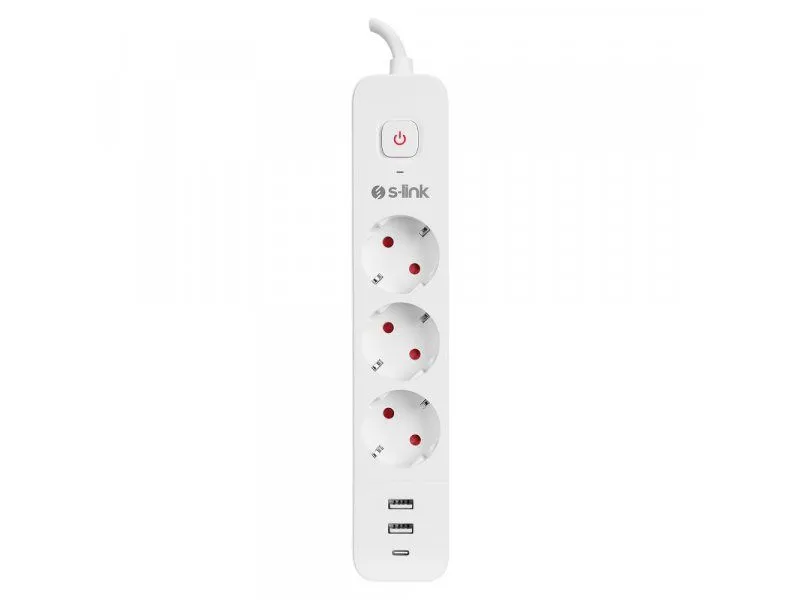 S-LINK Produžni kabl SPG03TC 3 utičnice 2XUSB 1X TIP-C, 1.5m, bela
