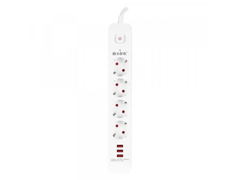 S-LINK Produžni kabl SPG403U 4 utičnice 3XUSB, 1.5m, bela