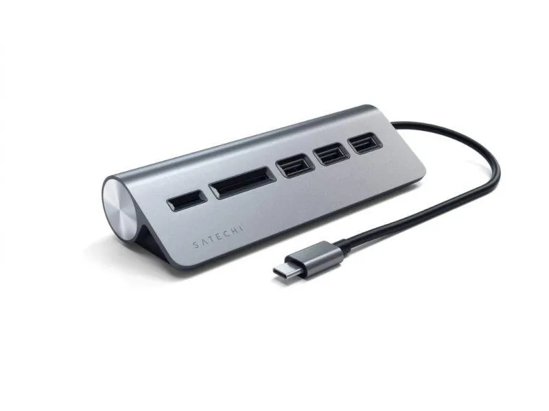SATECHI Aluminium Type-C USB Hub 3x USB 3.0,MicroSD, siva
