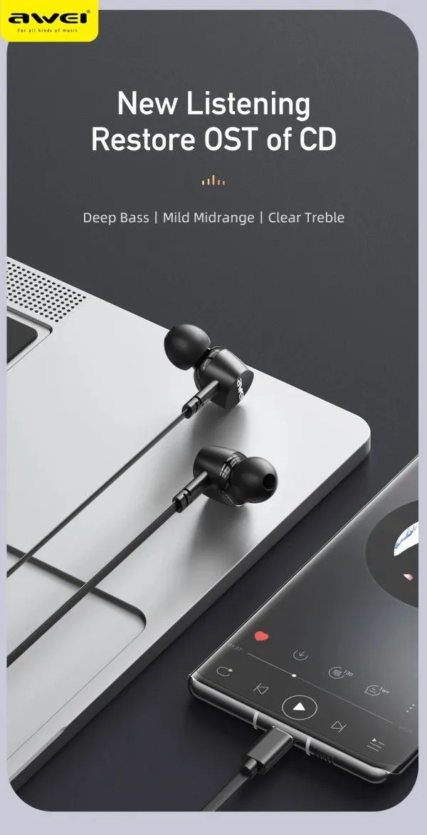 Slušalice AWEI TC-7 Bubice  USB-C w/microphone Crne
