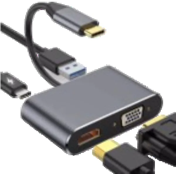 STARS SOLUTIONS Adapter USB-C na HDMI/VGA/USB/PD sivi