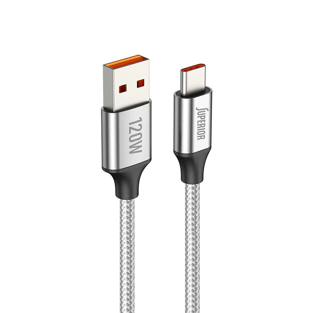 SUPERIOR USB data kabal SU-K100 pleteni Fast 120W 6A Type C 1m/ srebrna