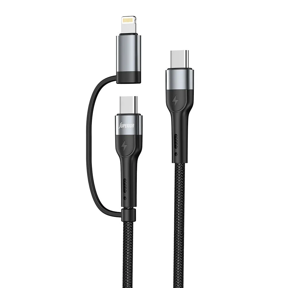 SUPERIOR USB data kabal SU-K106 2in1 Type-C na Type-C/Lightning 1m/ crna