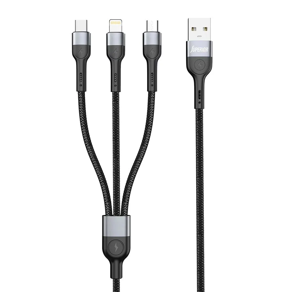 SUPERIOR USB data kabal SU-K106 3in1 Lightning/Micro/Type C 1m/ crna
