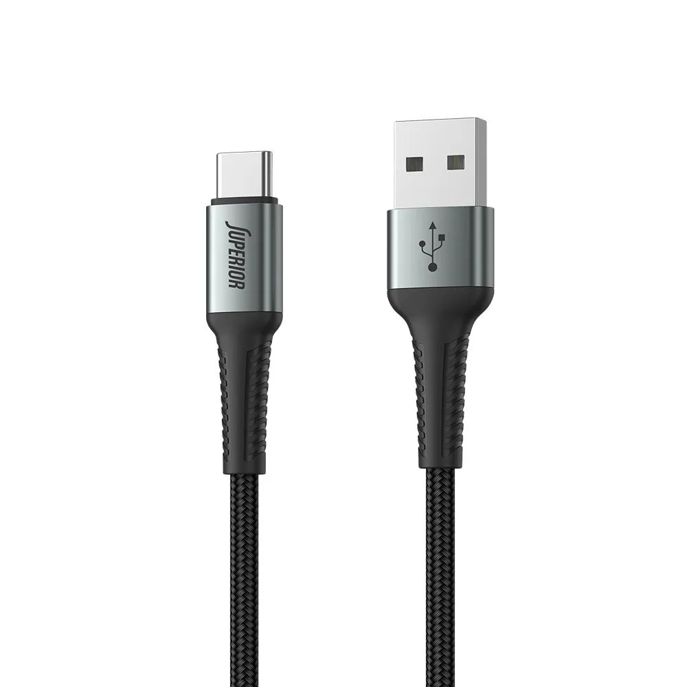 SUPERIOR USB data kabal SU-K108 pleteni Fast 27W 3A USB A na Type-C 2m/ crna