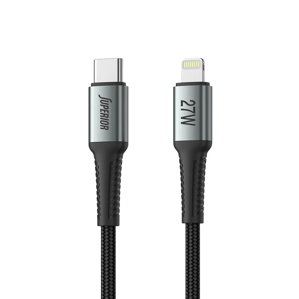 SUPERIOR USB data kabal SU-K109 pleteni 27W 3A Type-C na Lightning 2m/ crna