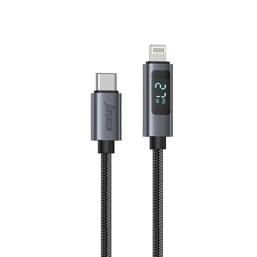 SUPERIOR USB data kabl SU-K107 pleteni Type-C na Lightning 3A 27W sa LED ekranom/ 1m crna