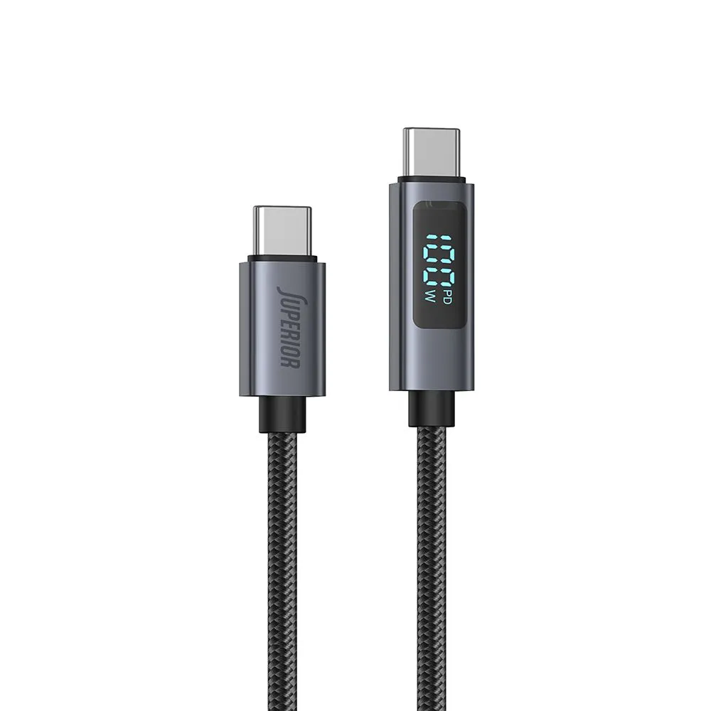 SUPERIOR USB data kabl SU-K107 pleteni Type-C na Type-C 5A 100W sa LED ekranom/ 1m crna