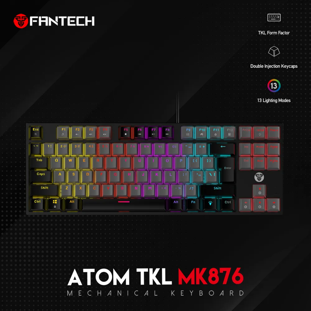 Tastatura mehanička Gaming Fantech MK876 RGB Atom TKL siva (Red switch)