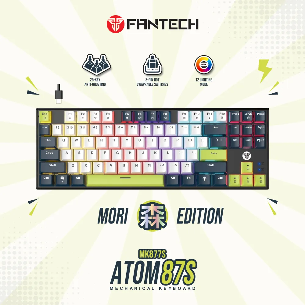 Tastatura mehanička Gaming Fantech MK877S RGB Atom 87S Mori bela (Red switch)
