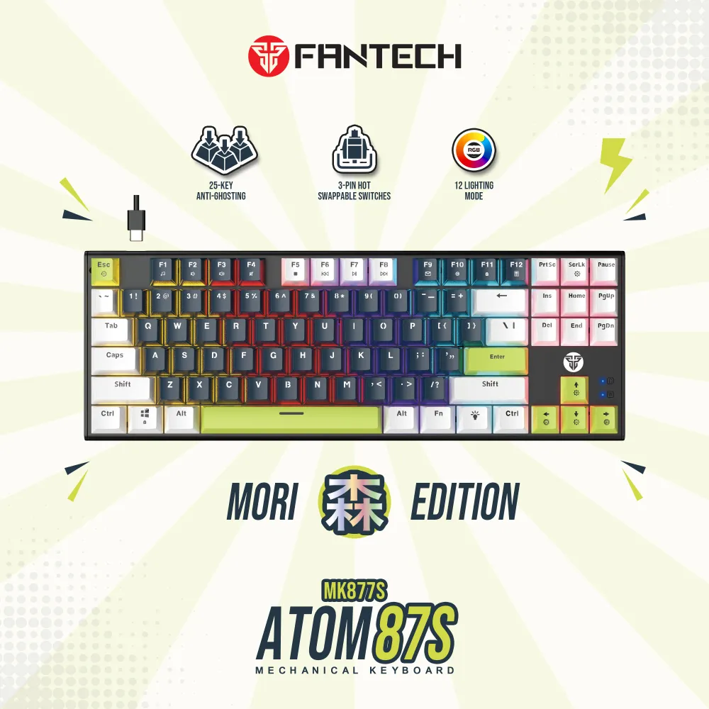 Tastatura mehanička Gaming Fantech MK877S RGB Atom 87S Mori plava (Blue switch)