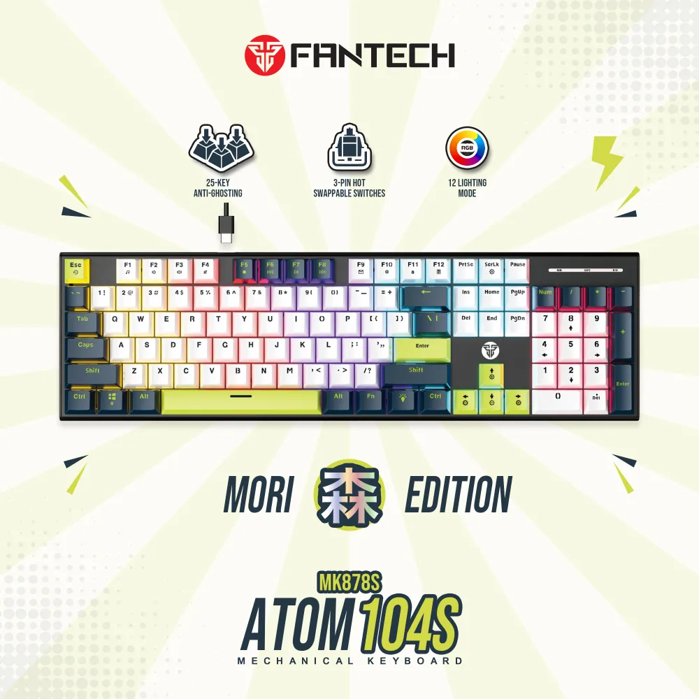 Tastatura mehanička Gaming Fantech MK878S RGB Atom 104S Mori bela (Red switch)