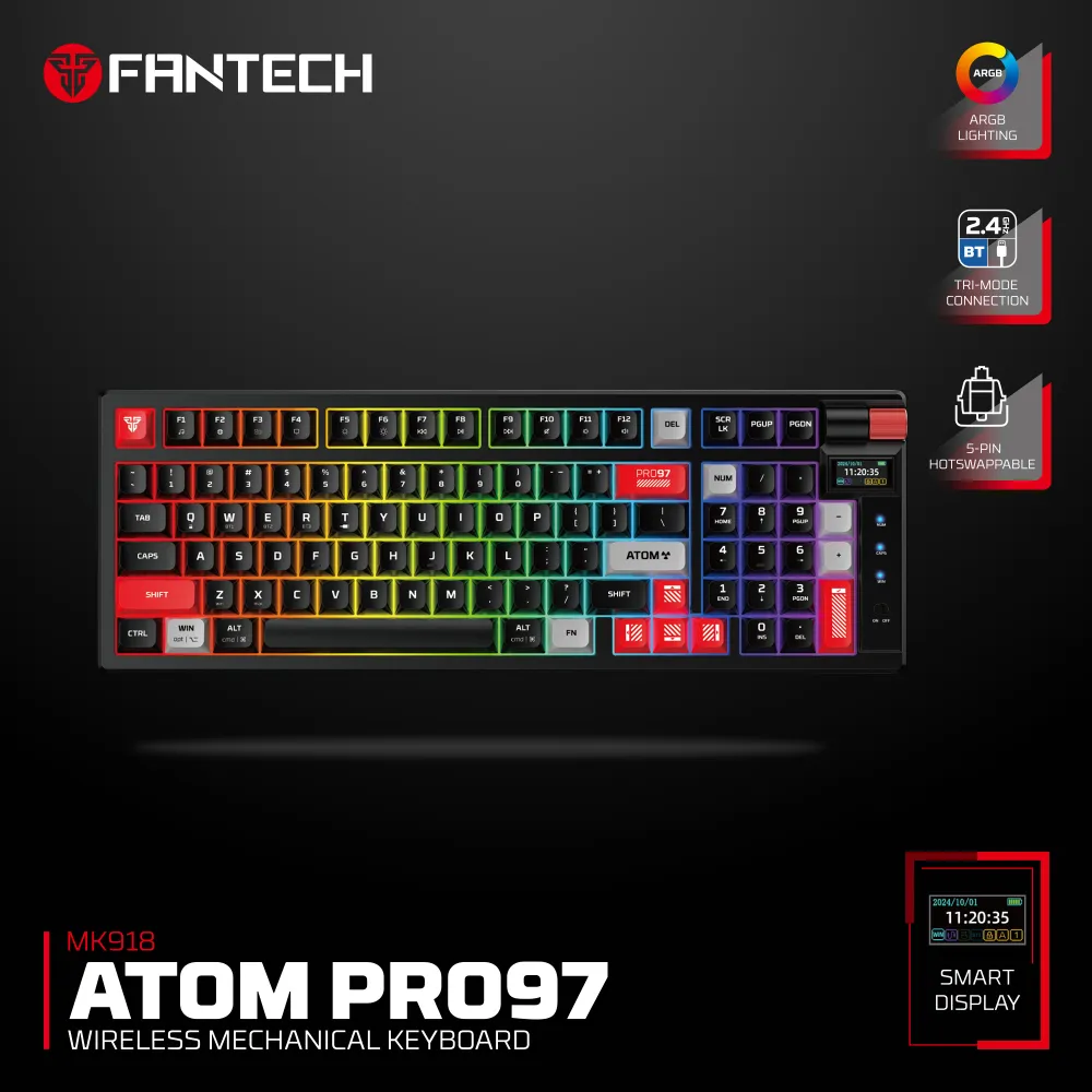 Tastatura mehanička Gaming Fantech MK918 RGB Atom PRO97 Wireless crna (Red switch)