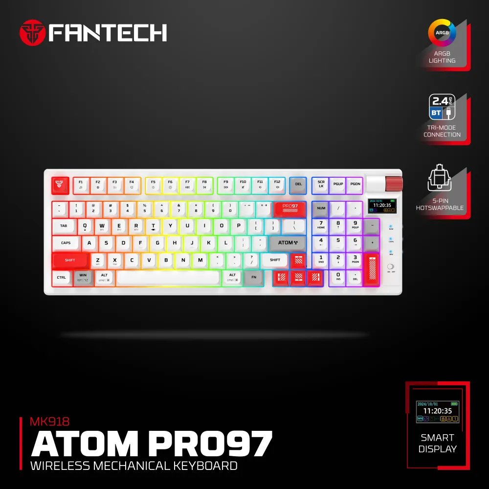 Tastatura mehanička Gaming Fantech MK918 RGB Atom PRO97 Wireless bela (Red switch)