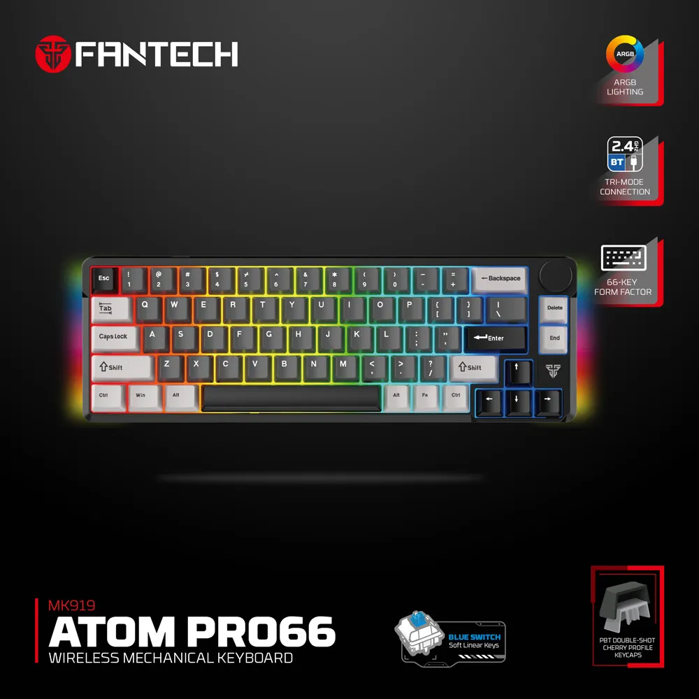 Tastatura mehanička Gaming Fantech MK919 Atom PRO66 crna (Blue switch)