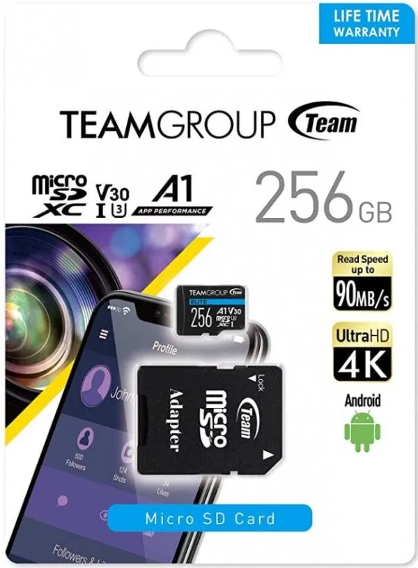 TEAM GROUP TeamGroup MICRO SDXC 256GB UHS-I ELITE +SD Adapter TEAUSDX256GIV30A103
