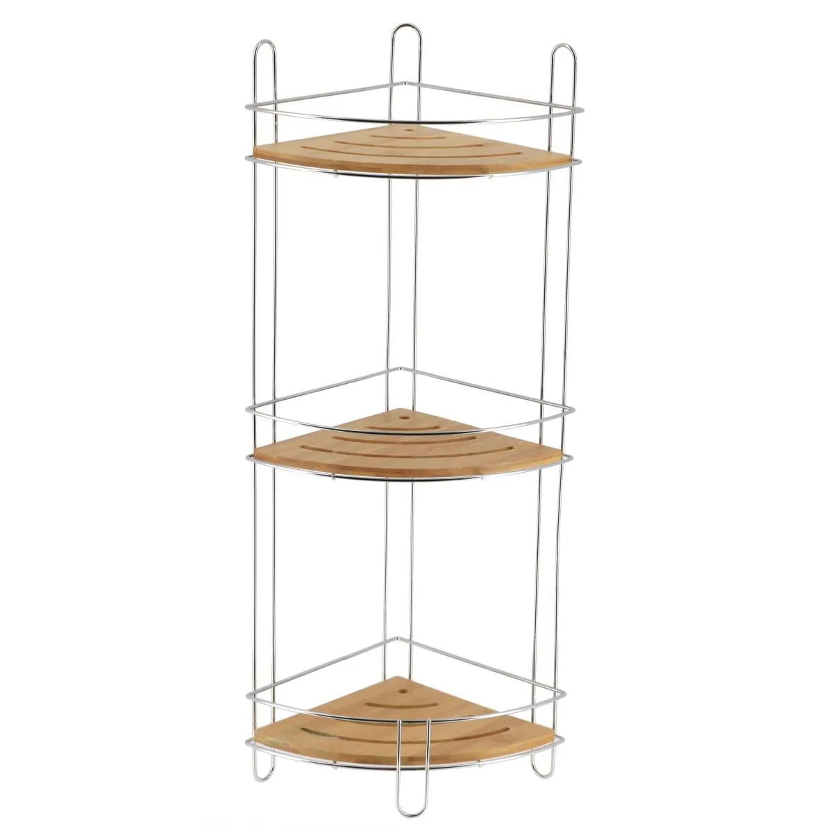 TENDANCE Ugaona polica na 3 nivoa 27x20x61.5cm, bambus/hrom
