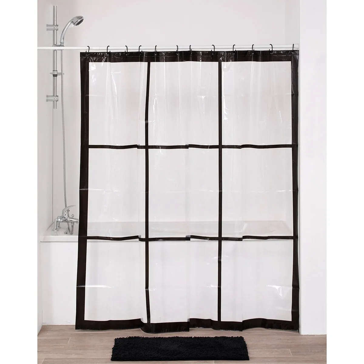 TENDANCE Zavesa za kadu 180x180cm Retro, bela/crna