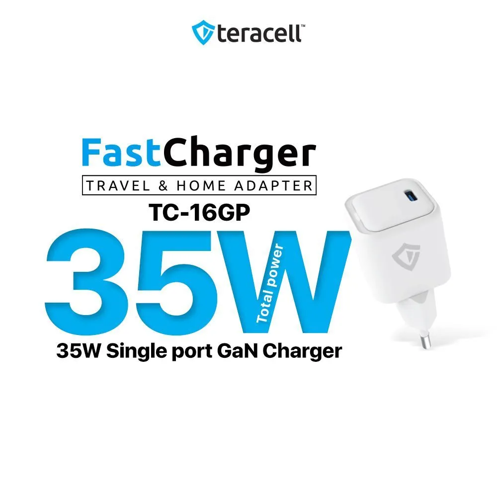 TERACELL Kucni punjac Evolution TC-16GP/ GaN/ PD 3.0/ 35W sa PD iPhone lightning kablom beli CE