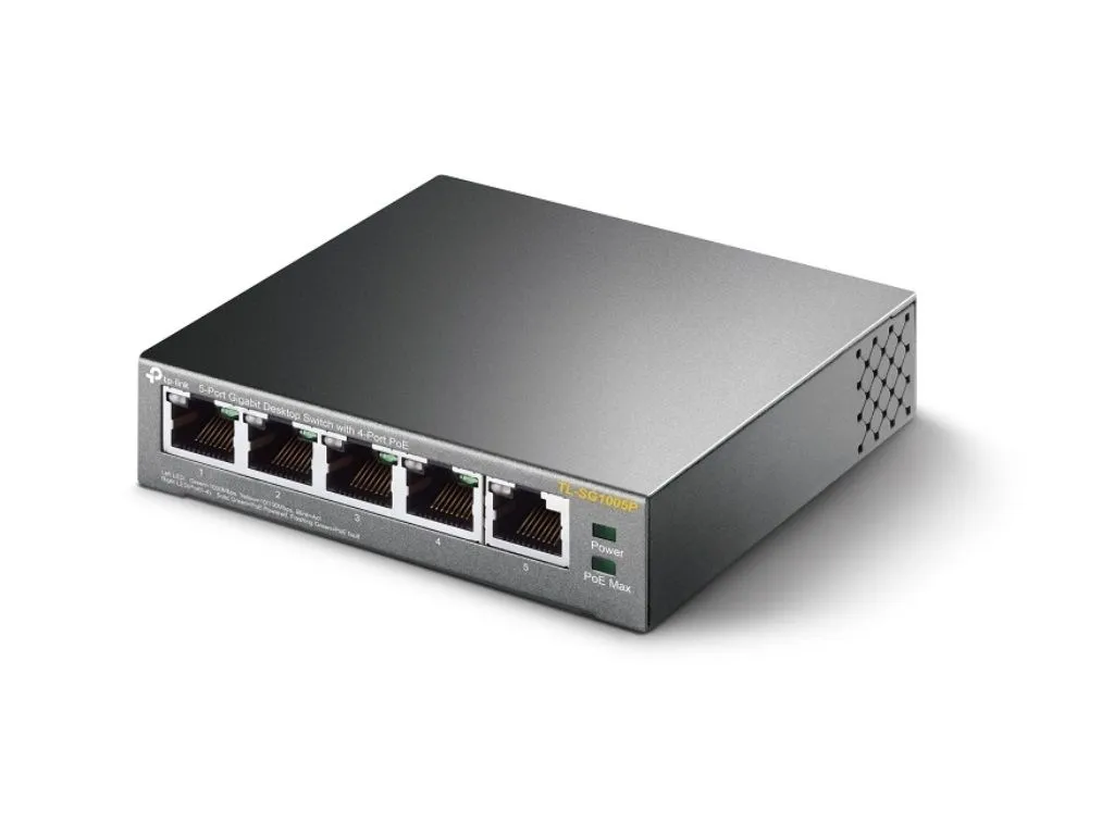 TP LINK Switch TP-LINK TL-SG1005P Gigabit/5x RJ45/10/100/1000Mbps/4x PoE+/56W PoE/metalno kuciste