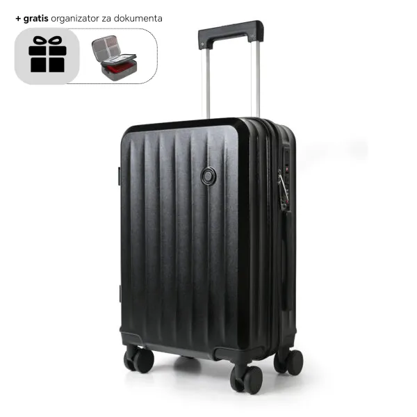 Tripmates ručni kofer (kabinski) 55 cm crni + gratis organizator za dokumenta – sa USB punjačem/ držačem za piće i dodatnom kukom + gratis organizatorom za dokumenta