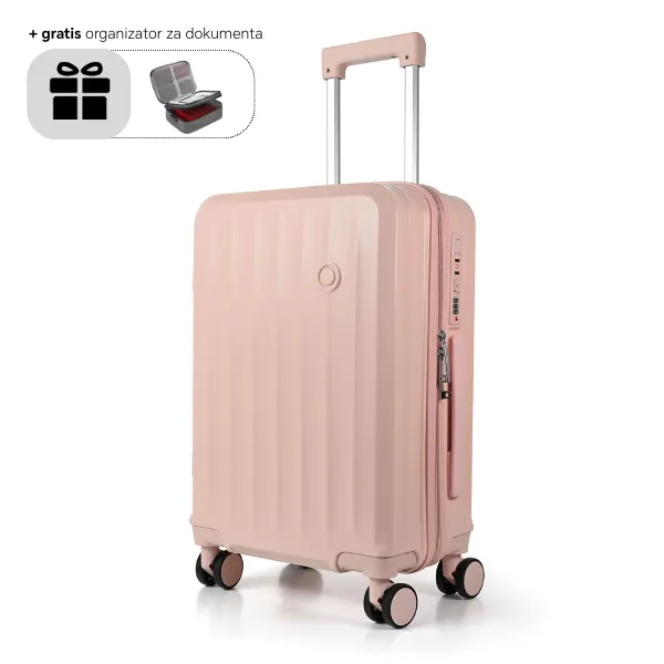 Tripmates ručni kofer (kabinski) 55 cm roze + gratis organizator za dokumenta – sa USB punjačem/ držačem za piće i dodatnom kukom + gratis organizatorom za dokumenta