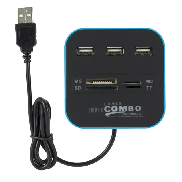 USB hub I čitač kartica 2u1 JWD-U35 plavi