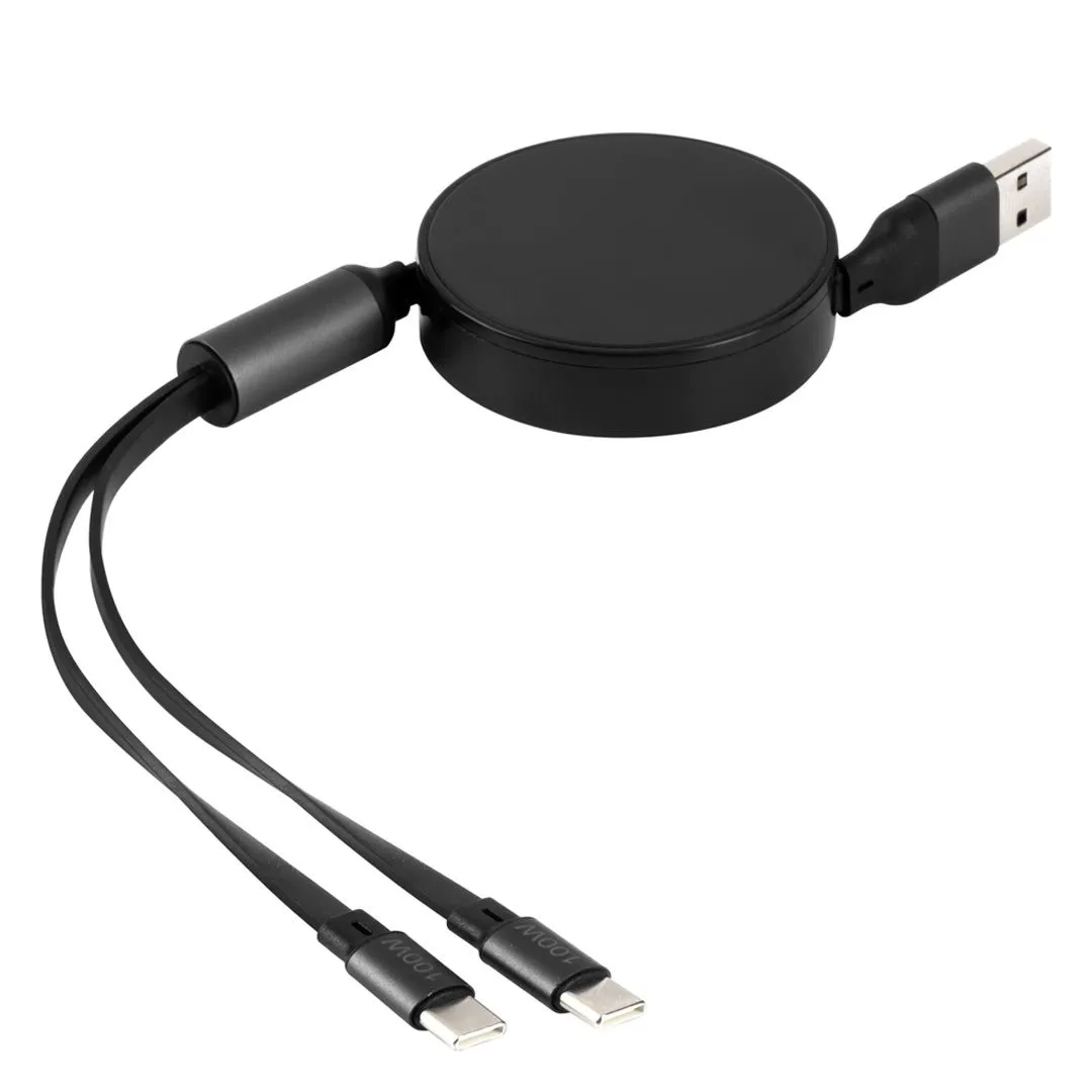 USB kabl MAX 2u1 sa dva Type-C izlaza 2x100W – IC čip/ PD/ aluminijum/ crni