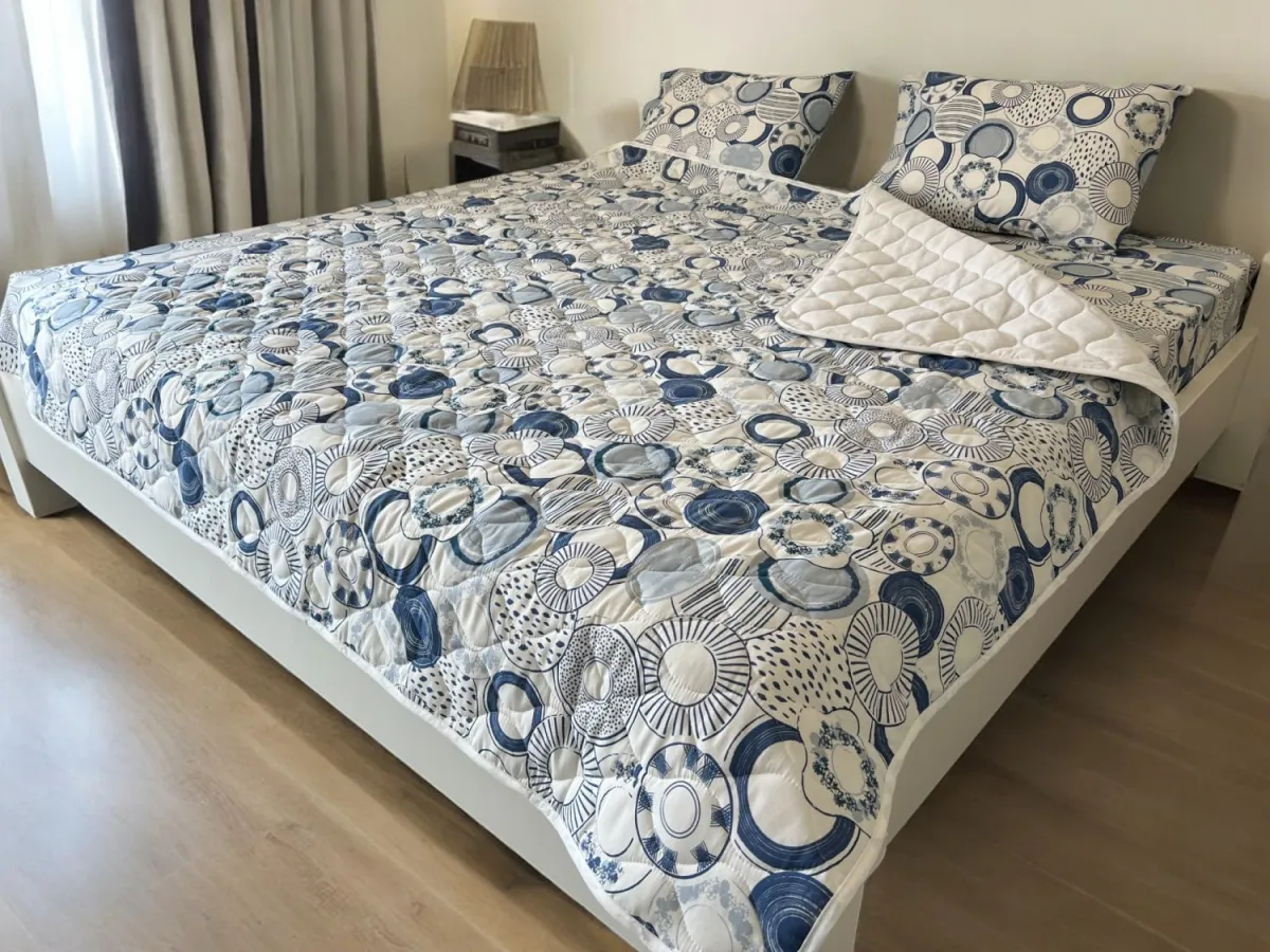 VIKTORIJA Viktorija set frotir/pamuk prekrivač Blue Circle 140x200cm