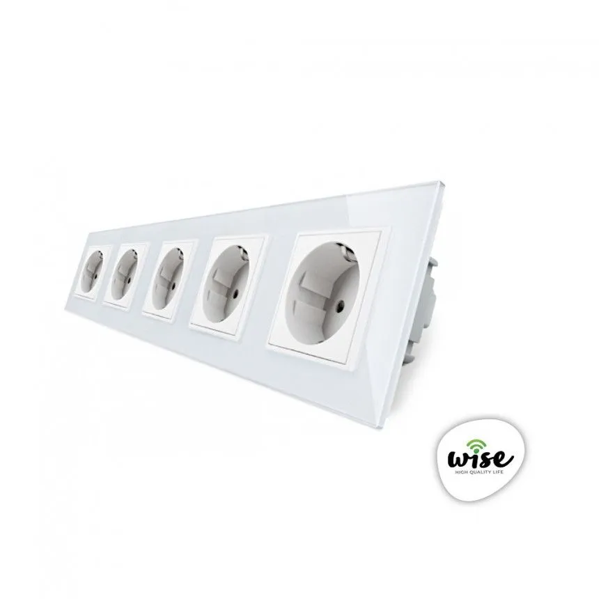 Wise Modularni panel sa 5 utičnica – stakleni panel beli